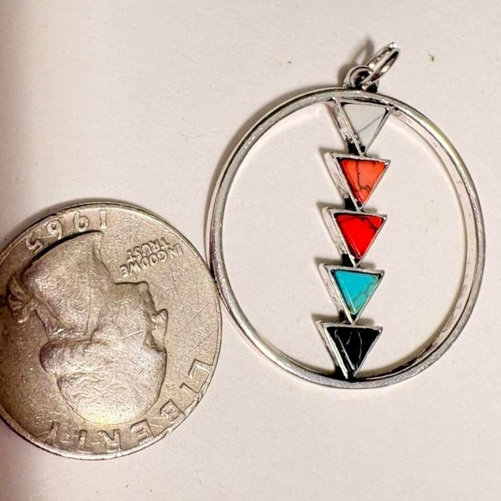 Chic Silver tone Necklace pendant with Multicolor Triangle Accents - Picture 3 of 4